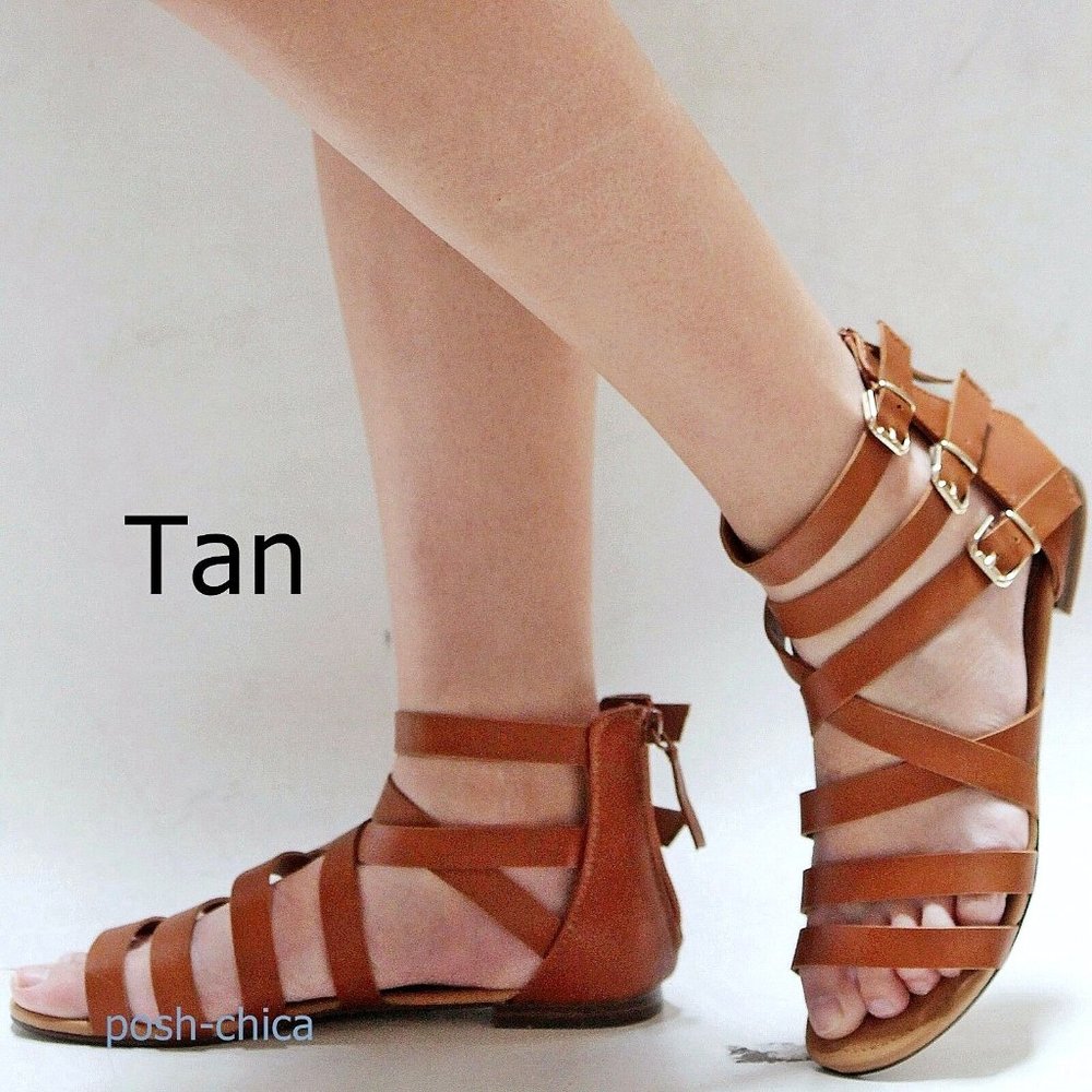 New Tan Strappy Gladiator Flat Sandals